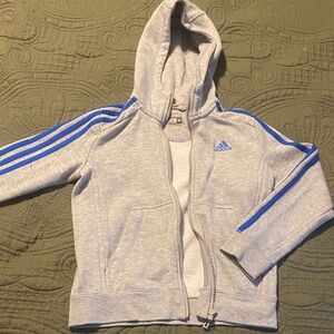 Adidas Kids Gray Hoodie with Blue Stripes